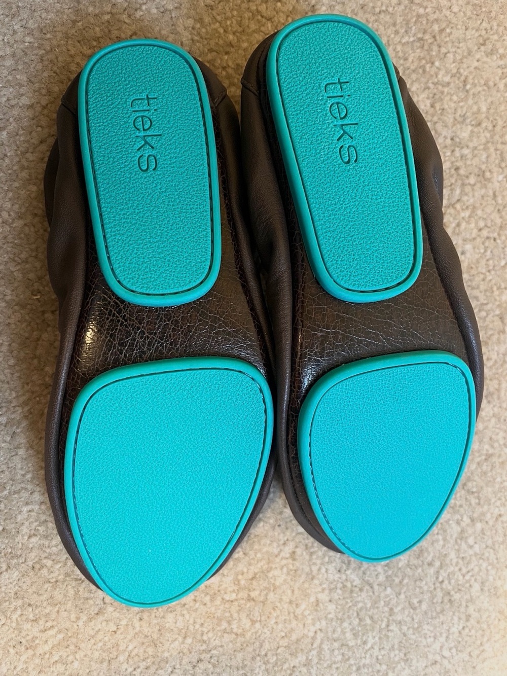 Tieks Brown Leather Ballet Flat with Teal Trim - Picture 4 of 6